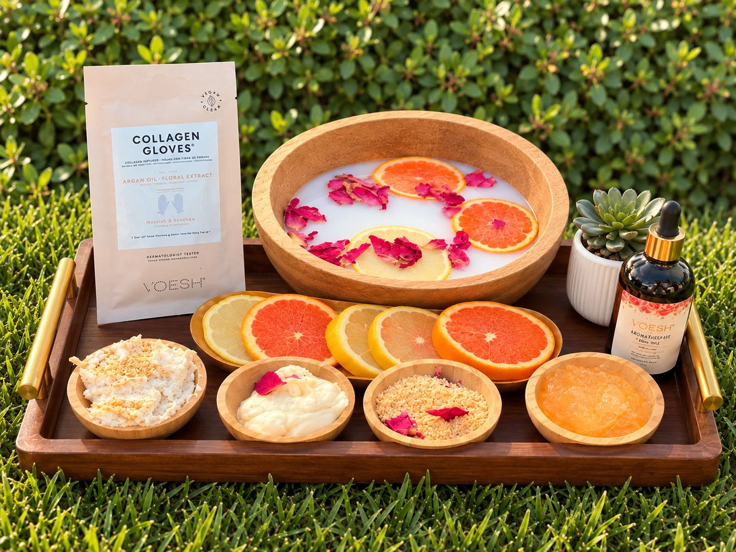 Milk Manicure soak with rose petals and orange slices at NaBi Nail Bar